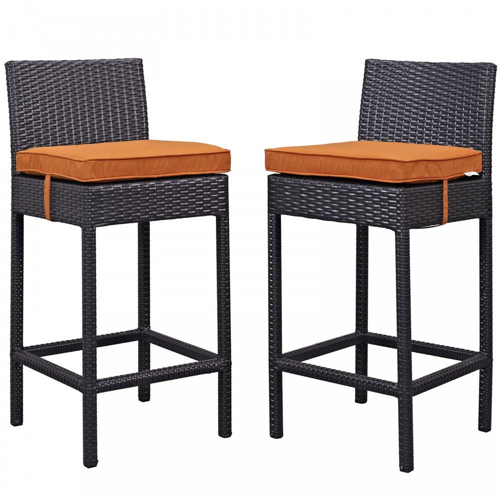 Lift Bar Stool Outdoor Patio Set of 2, Espresso Orange