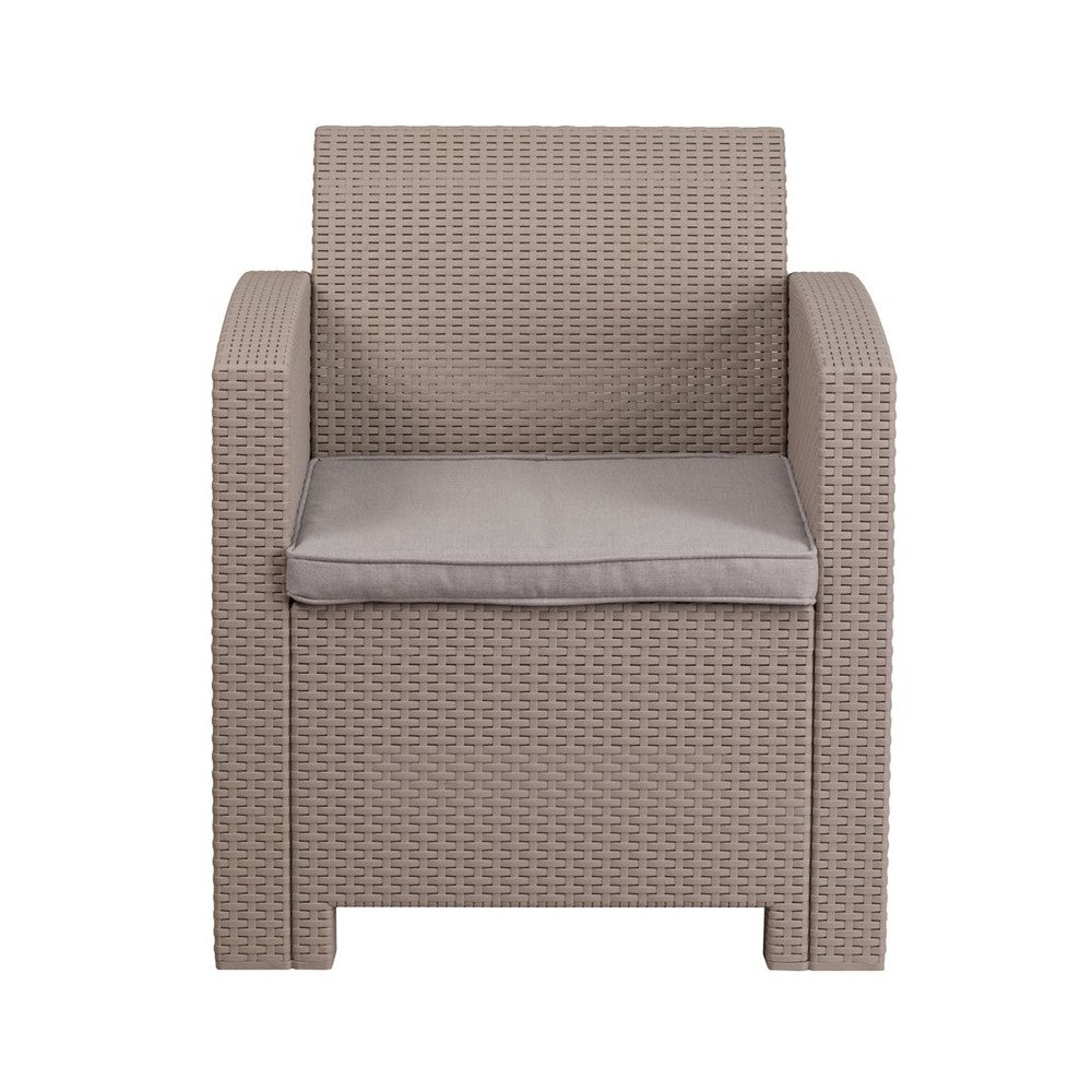 Light Gray Faux Rattan Chair with All-Weather Light Gray Cushion