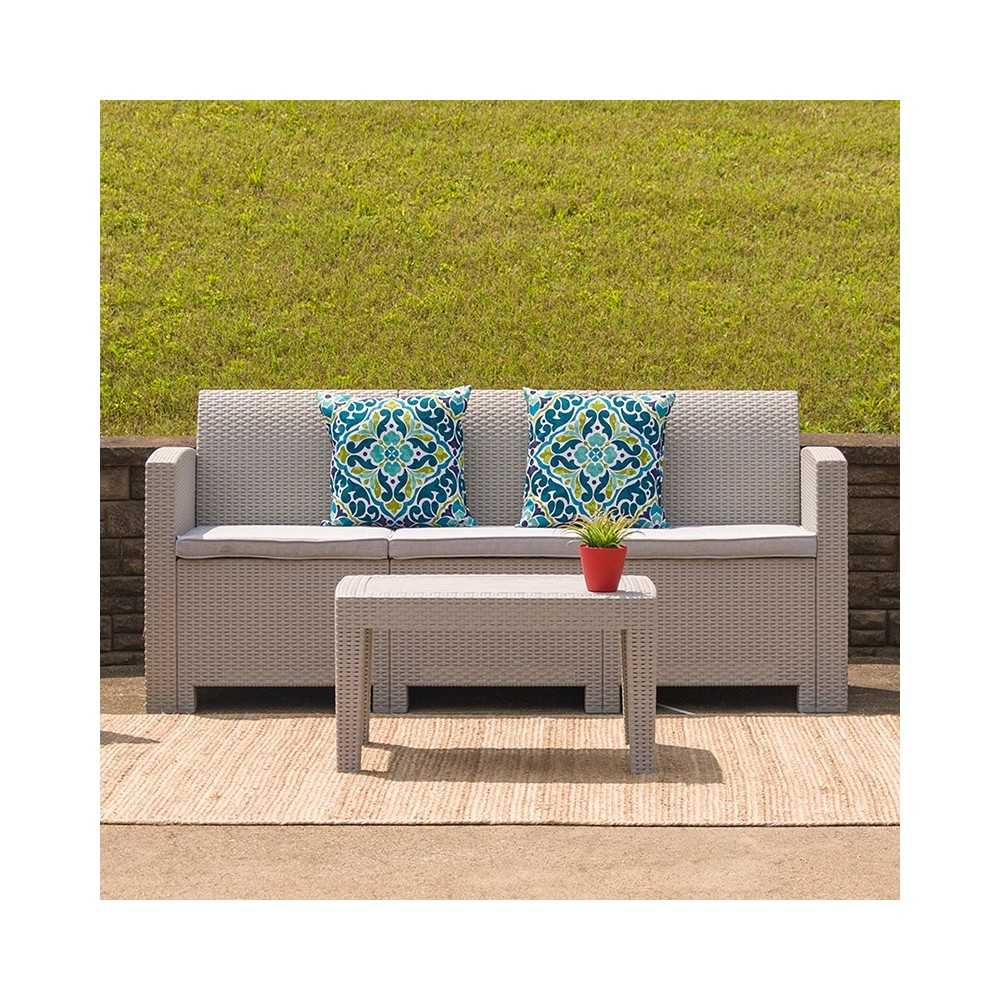 Light Gray Faux Rattan Coffee Table