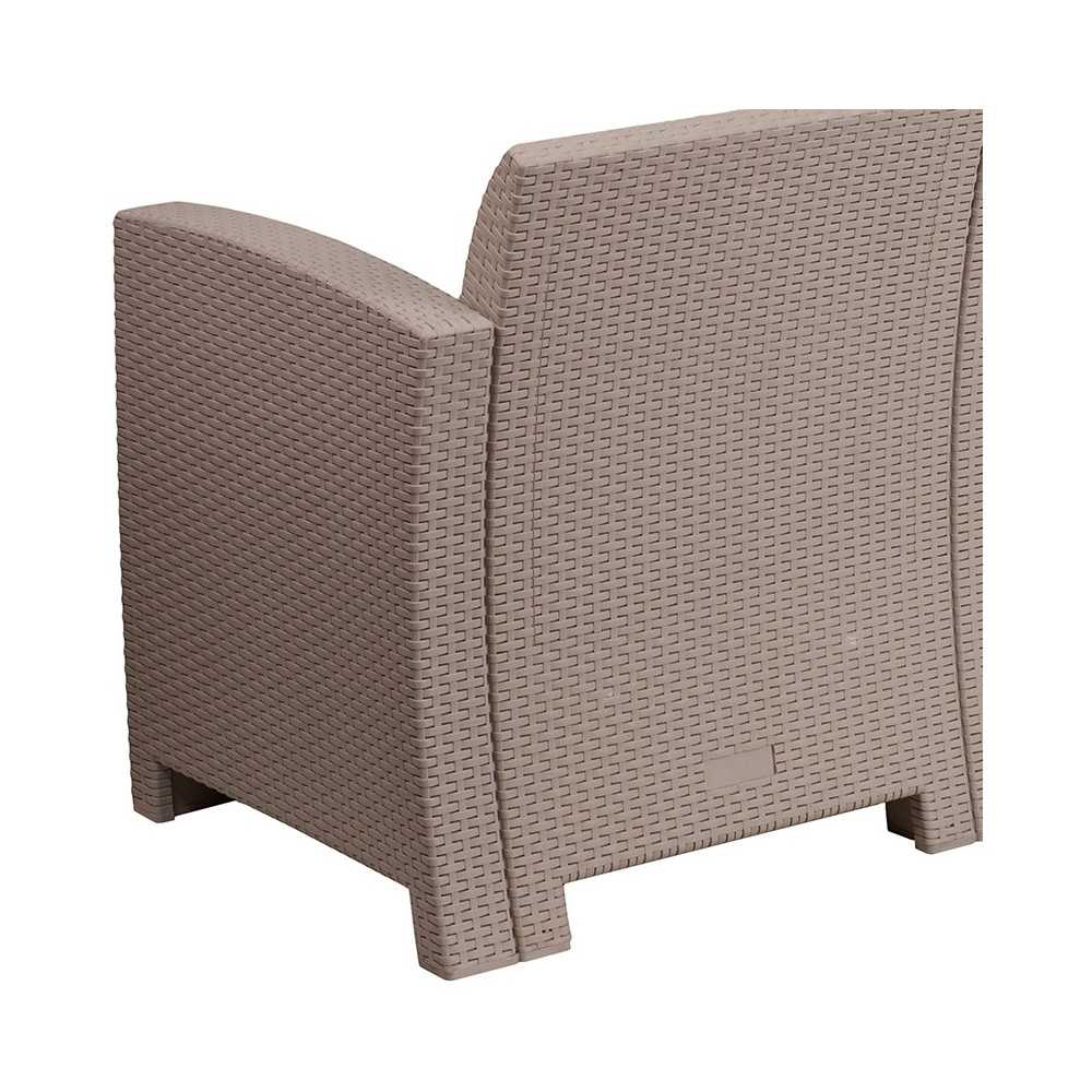 Light Gray Faux Rattan Sofa with All-Weather Light Gray Cushions