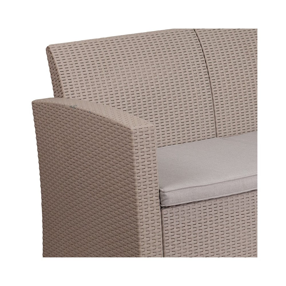 Light Gray Faux Rattan Sofa with All-Weather Light Gray Cushions