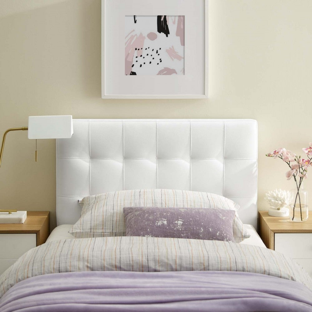 Lily Twin Upholstered Vinyl Headboard, White