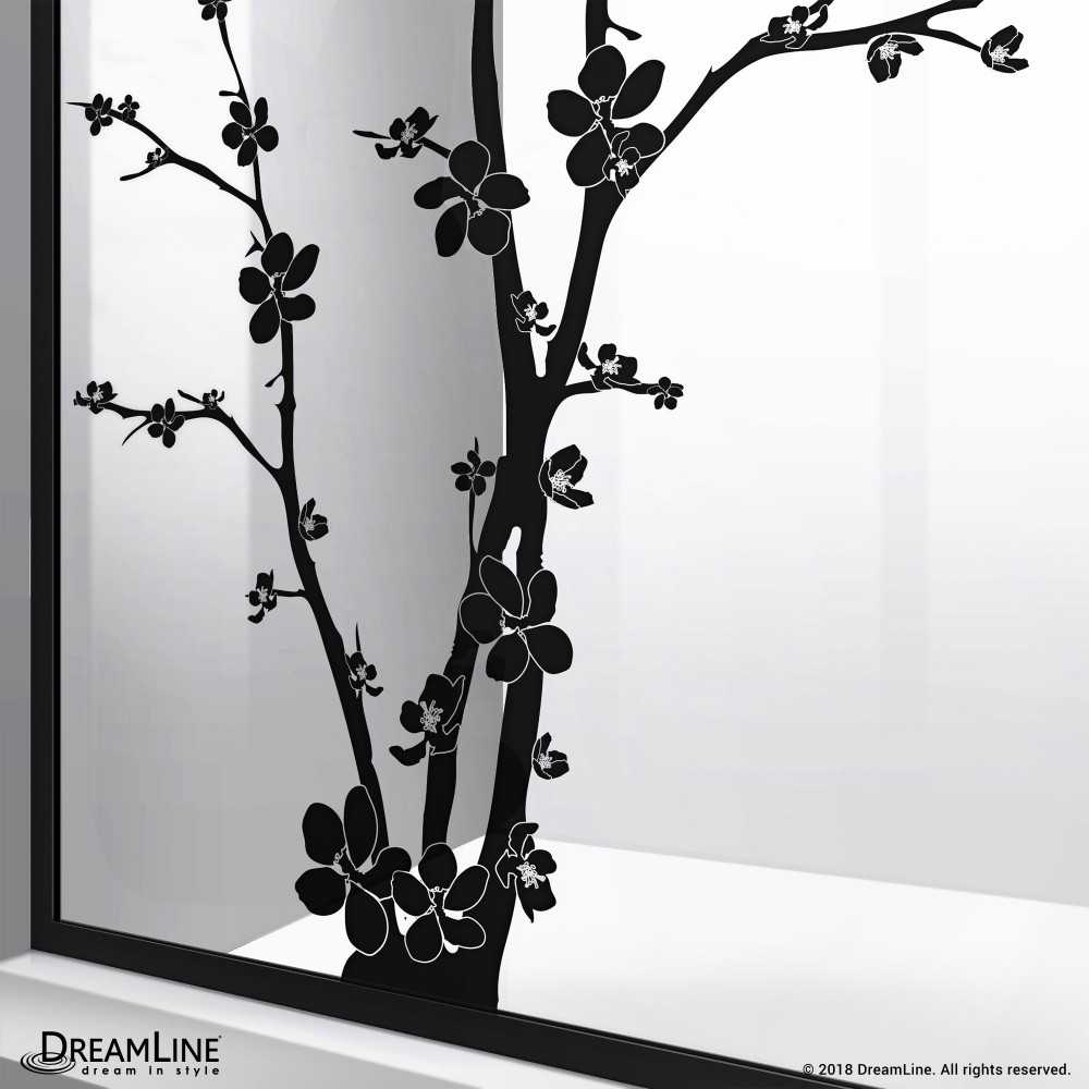 Linea Blossom 34 in. W x 72 in. H Single Panel Frameless Shower Door, Open Entry Design in Satin Black