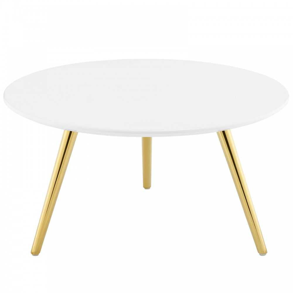 Lippa 28" Round Wood Top Coffee Table with Tripod Base, Gold White