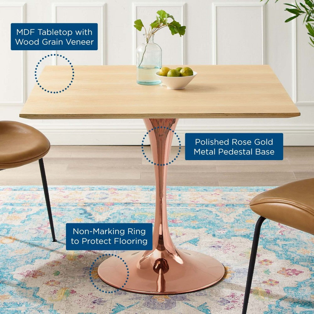 Lippa 36" Square Wood Dining Table, Rose Natural