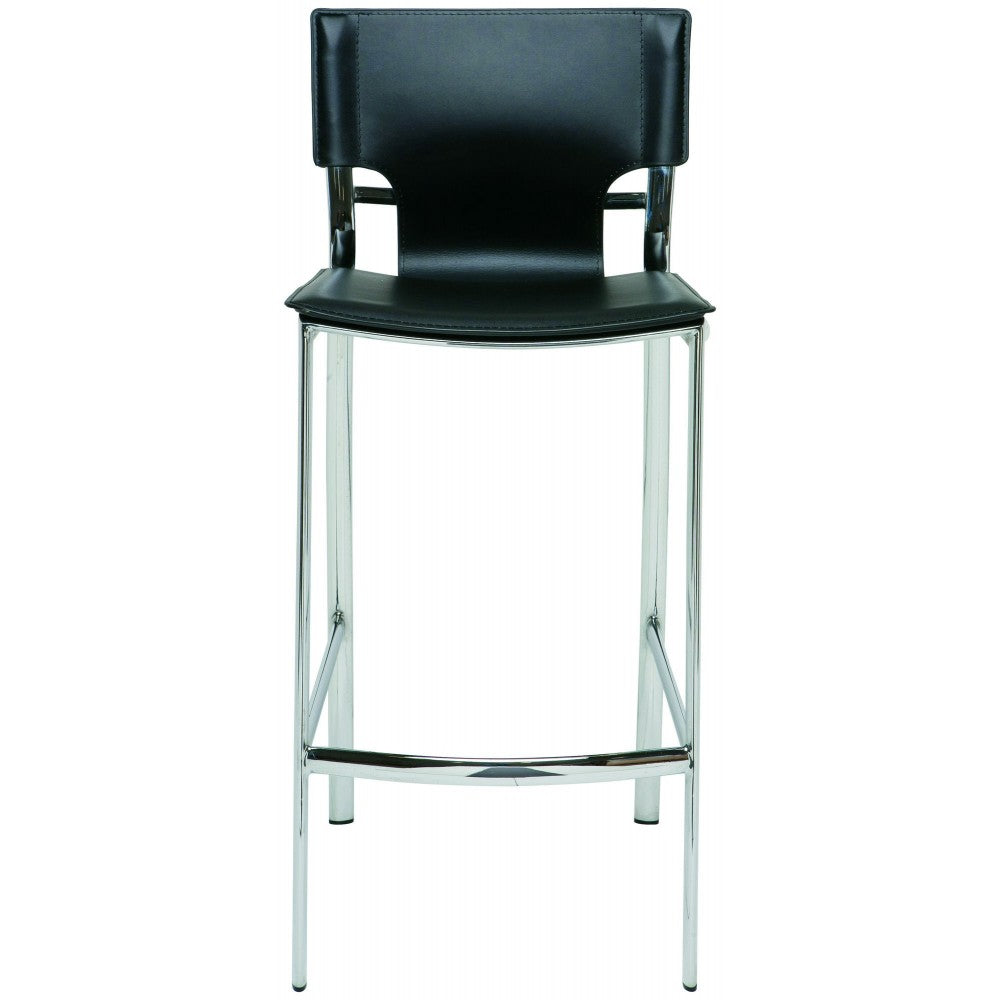 Lisbon Black Leather Counter Stool