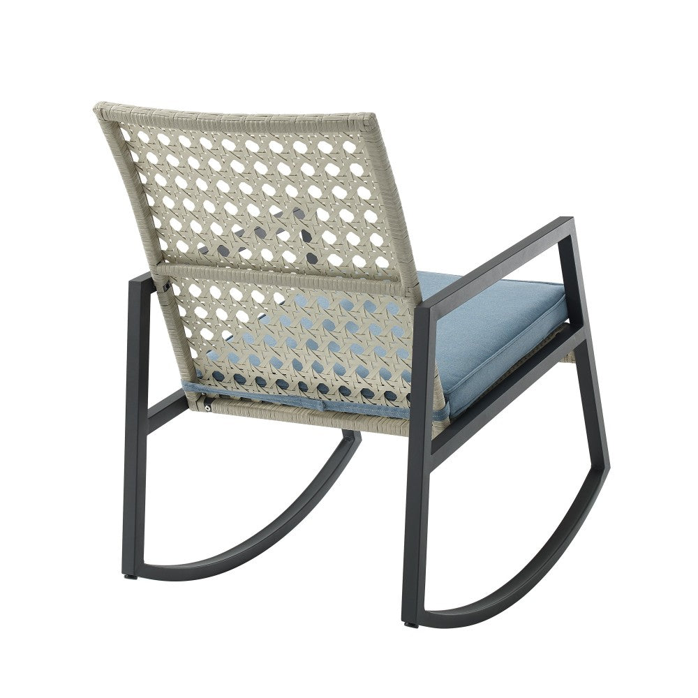 Liza Modern Patio Cane Weave Rattan Rocking Chair - Light Gray/Blue