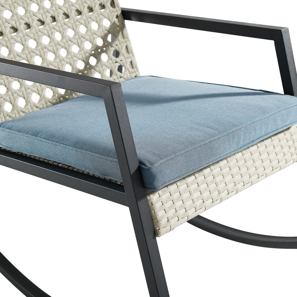 Liza Modern Patio Cane Weave Rattan Rocking Chair - Light Gray/Blue