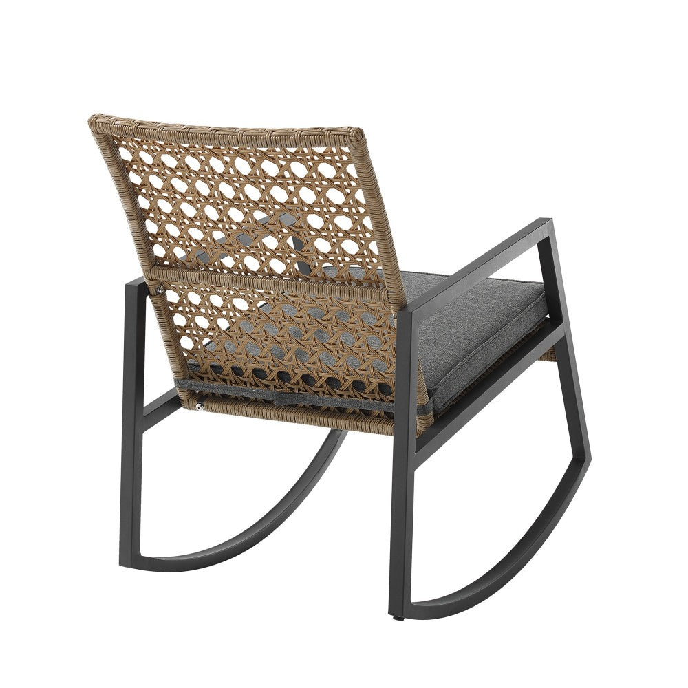 Liza Modern Patio Cane Weave Rattan Rocking Chair - Light Brown/Gray