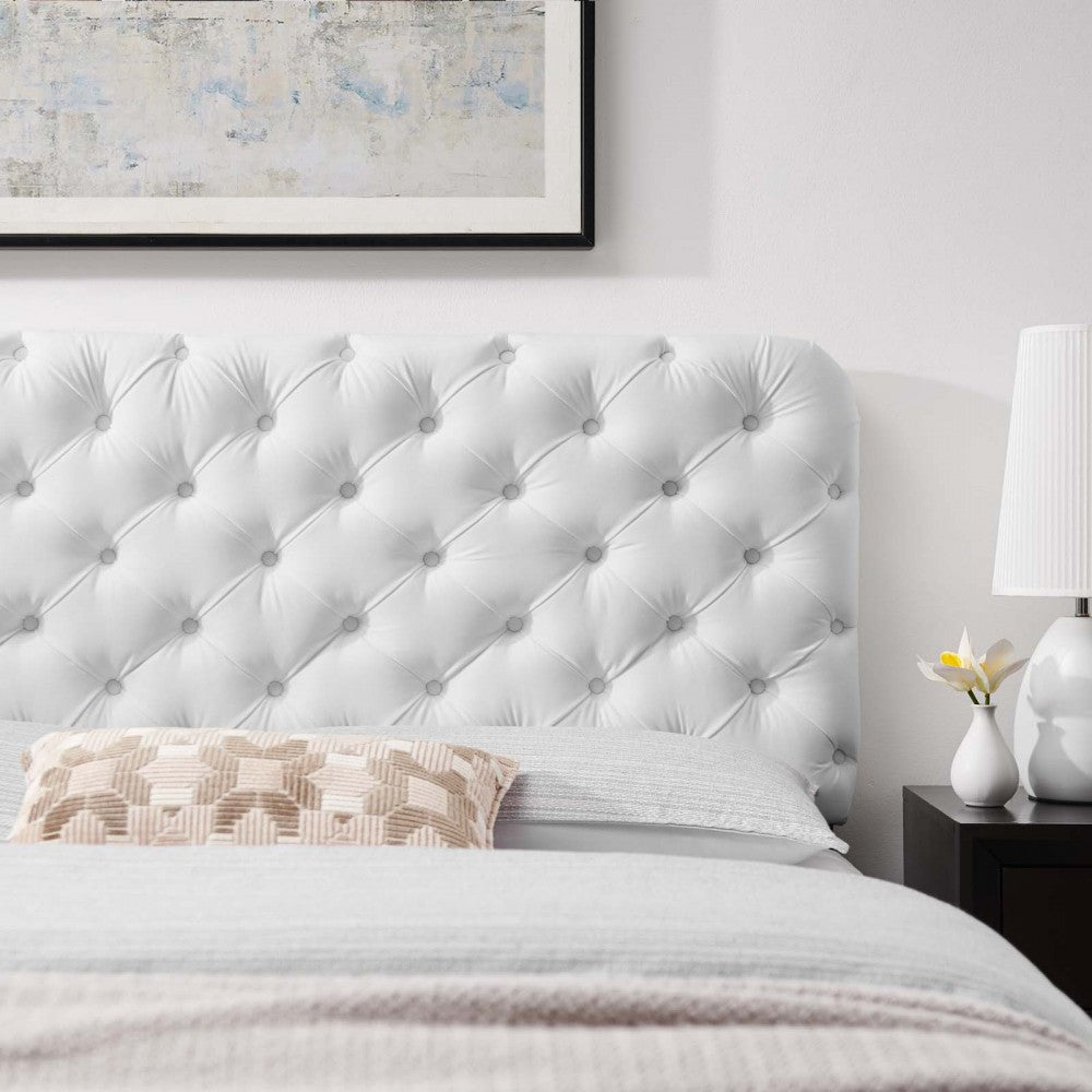 Lizzy Tufted King/California King Performance Velvet Headboard, White