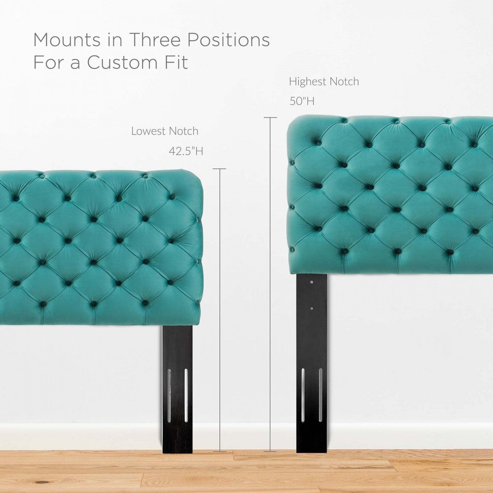 Lizzy Tufted Twin Performance Velvet Headboard, Teal