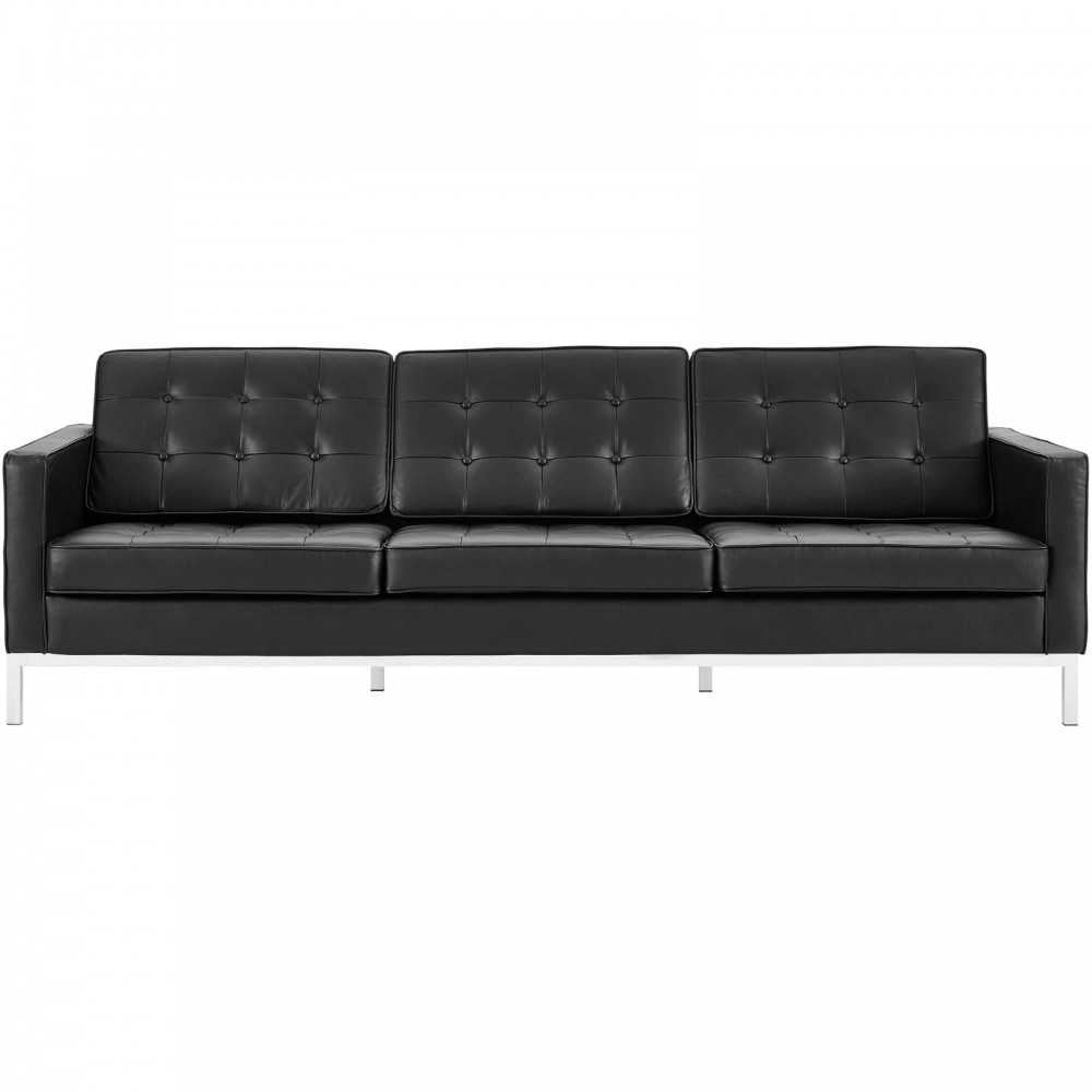 Loft 2 Piece Leather Sofa and Loveseat Set, Black