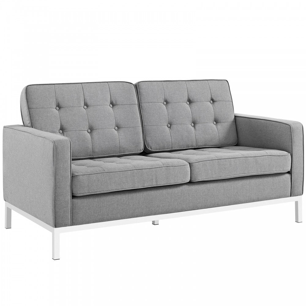 Loft 2 Piece Upholstered Fabric Sofa and Loveseat Set, Light Gray
