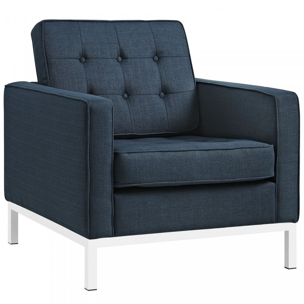 Loft 3 Piece Upholstered Fabric Sofa Loveseat and Armchair Set, Azure