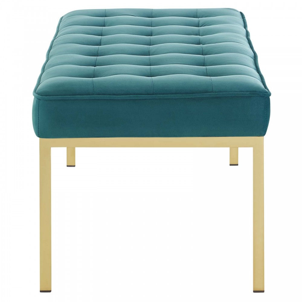 Loft Gold Stainless Steel Leg Large Performance Velvet Bench, Gold Teal