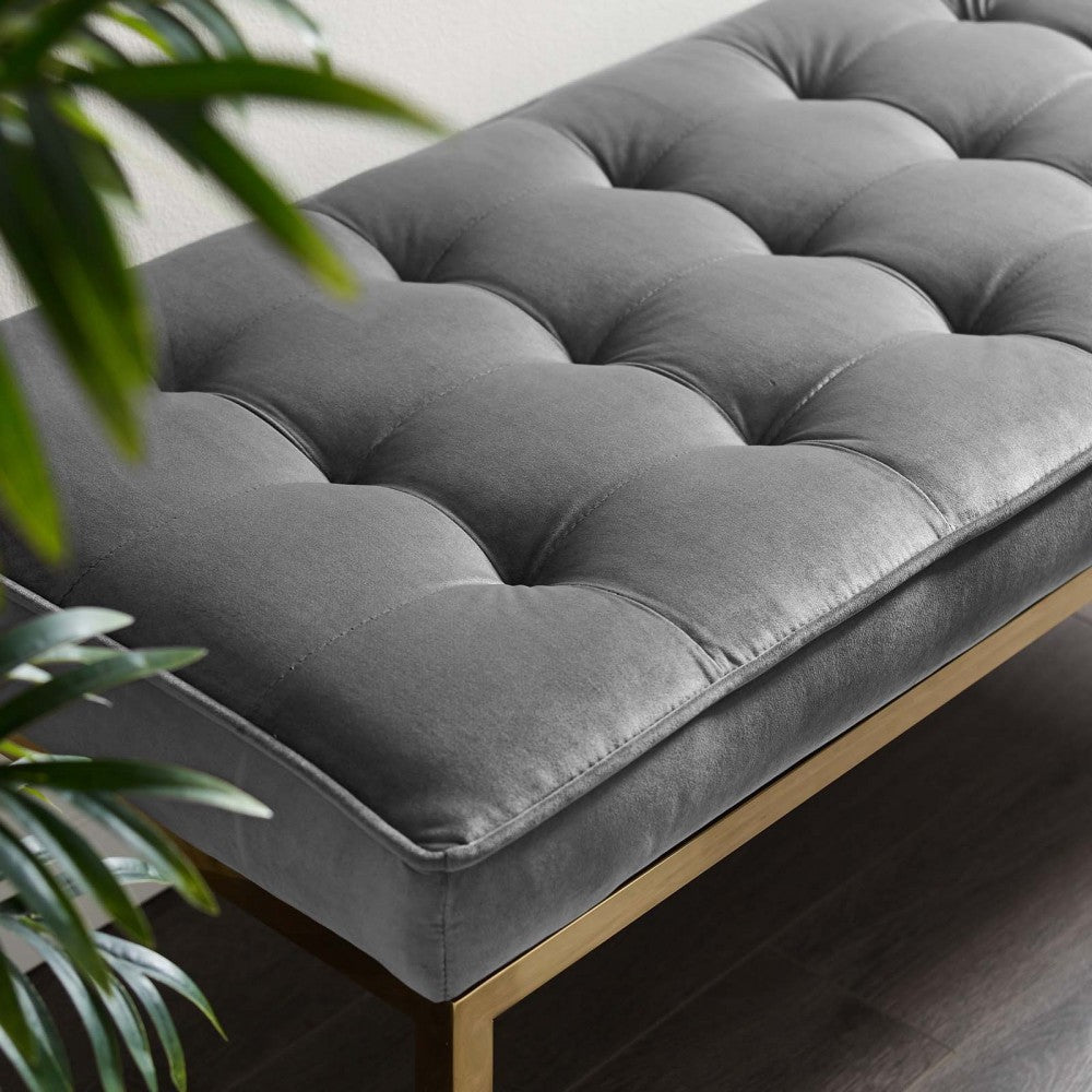 Loft Gold Stainless Steel Leg Large Performance Velvet Bench, Gold Gray