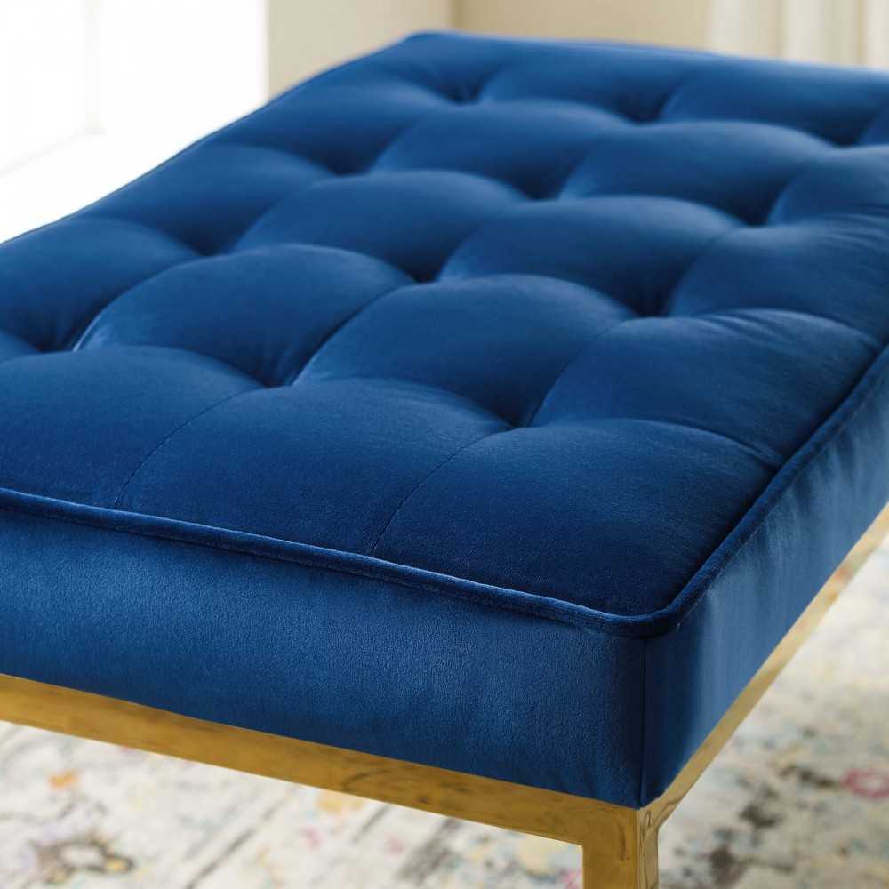 Loft Gold Stainless Steel Leg Medium Performance Velvet Bench, Gold Navy