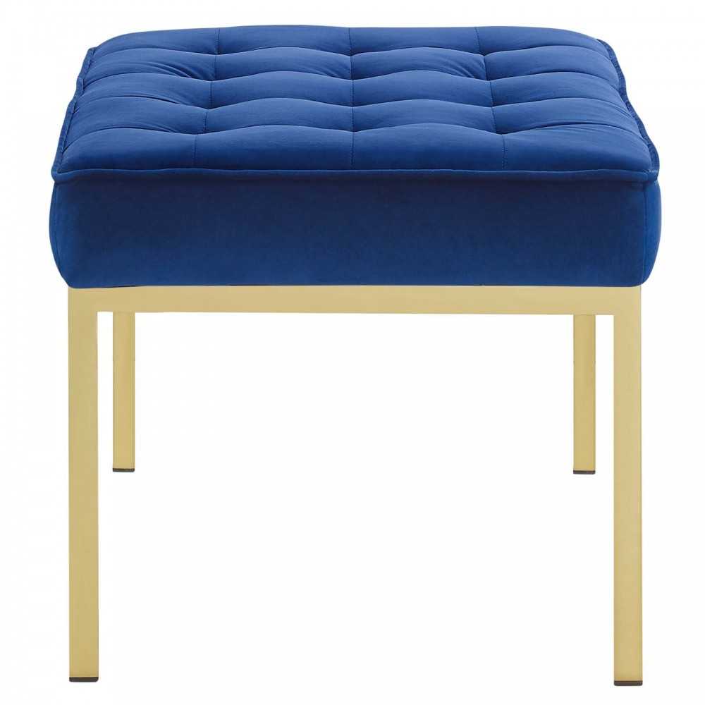 Loft Gold Stainless Steel Leg Medium Performance Velvet Bench, Gold Navy