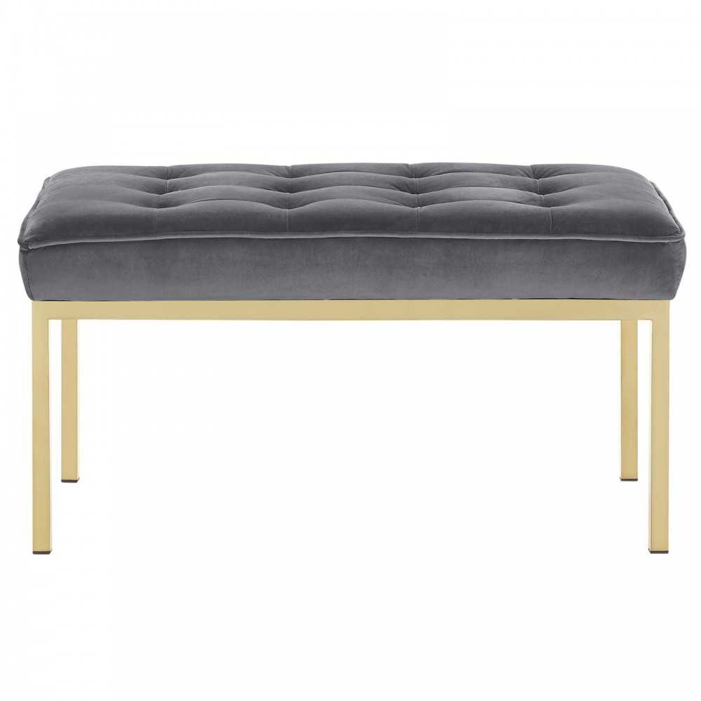 Loft Gold Stainless Steel Leg Medium Performance Velvet Bench, Gold Gray