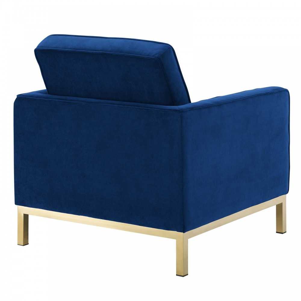 Loft Gold Stainless Steel Leg Performance Velvet Loveseat and Armchair Set, Gold Navy