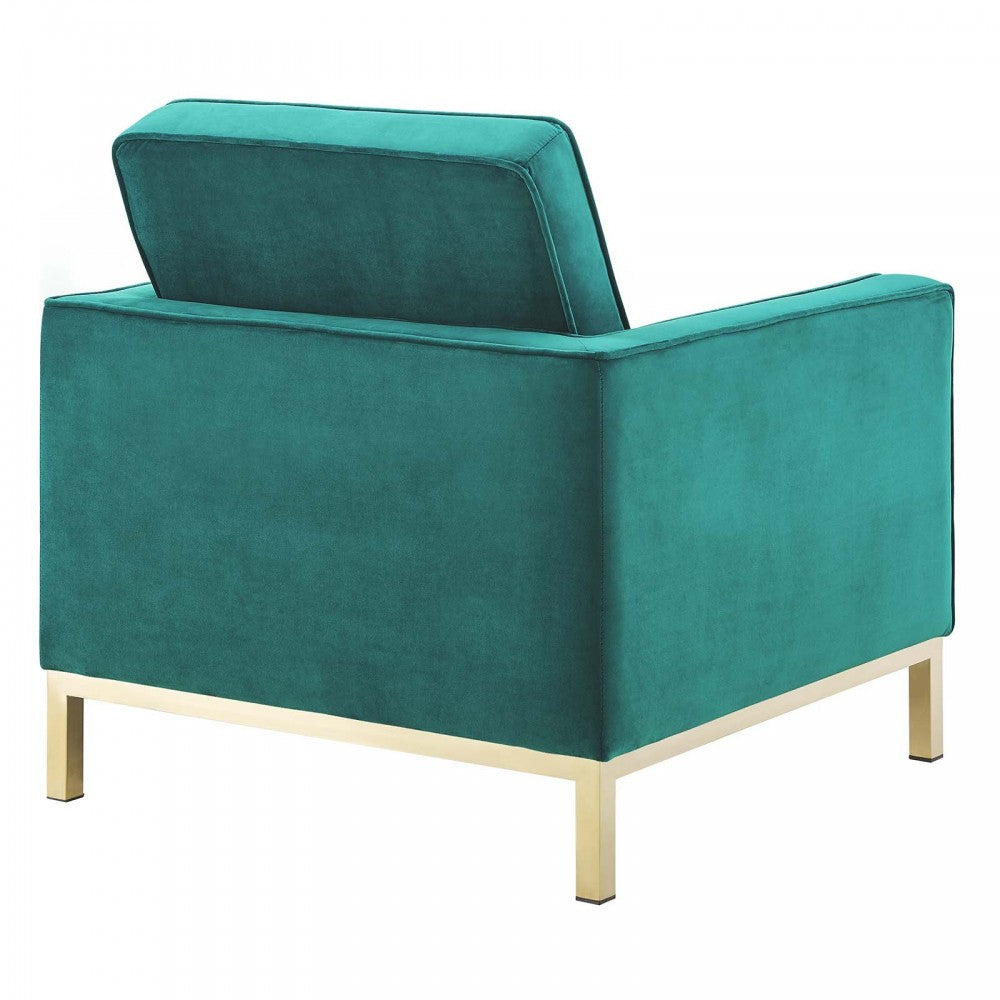 Loft Gold Stainless Steel Leg Performance Velvet Sofa and Armchair Set, Gold Teal