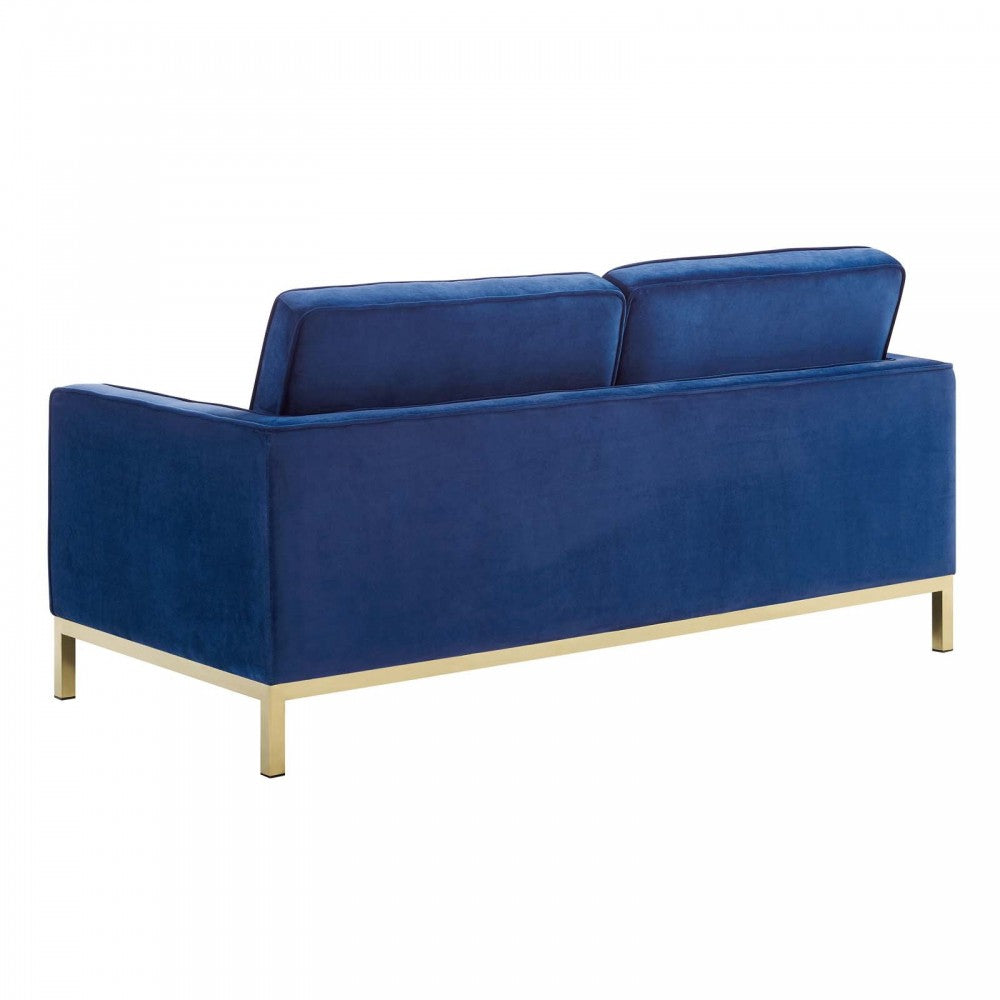 Loft Gold Stainless Steel Leg Performance Velvet Sofa and Loveseat Set, Gold Navy