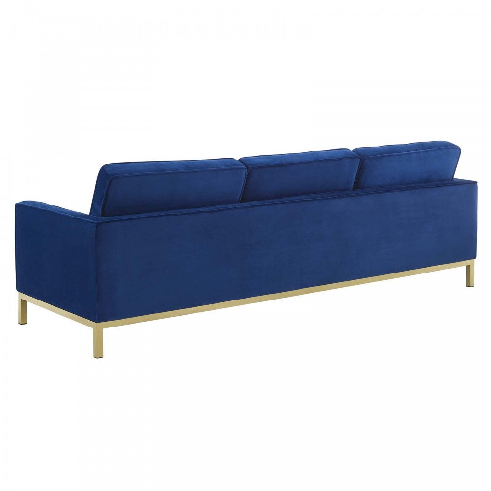 Loft Gold Stainless Steel Leg Performance Velvet Sofa and Loveseat Set, Gold Navy