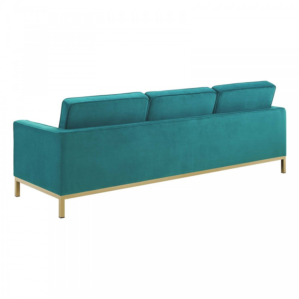 Loft Gold Stainless Steel Leg Performance Velvet Sofa and Loveseat Set, Gold Teal