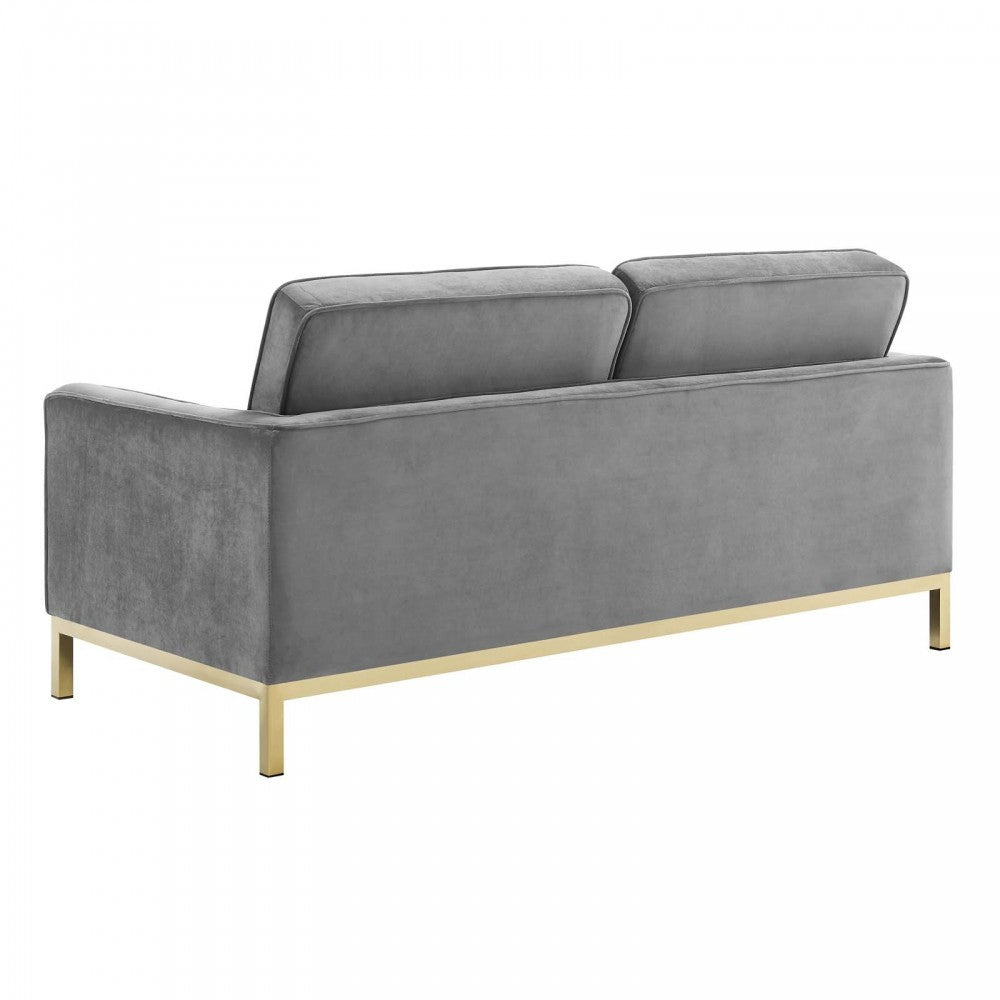 Loft Gold Stainless Steel Leg Performance Velvet Sofa and Loveseat Set, Gold Gray
