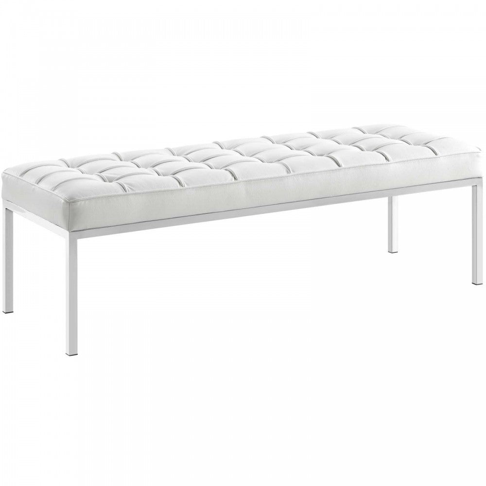 Loft Leather Bench, Cream White