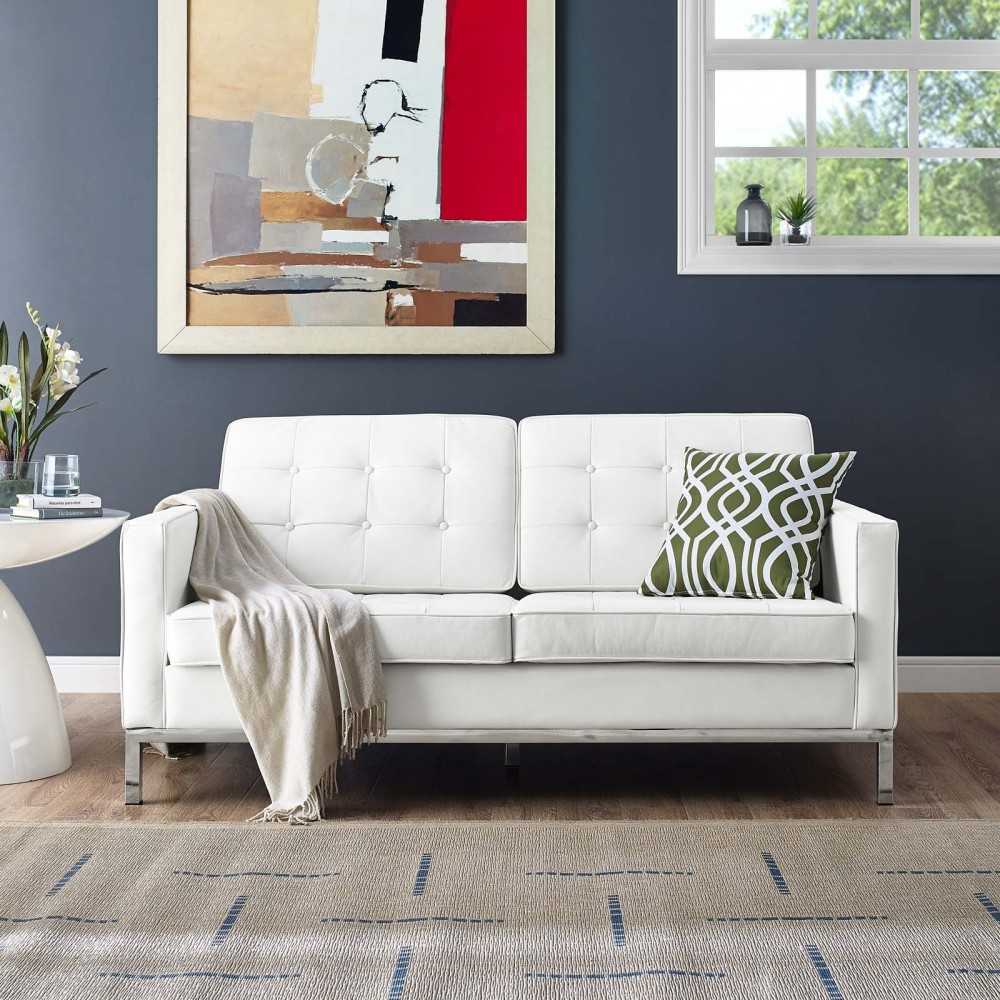 Loft Leather Loveseat, Cream White