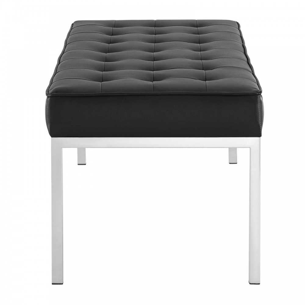 Loft Tufted Large Upholstered Faux Leather Bench, Silver Black