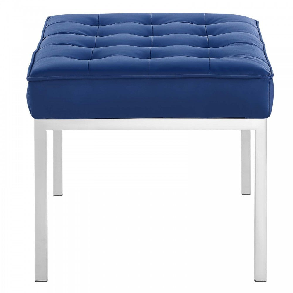 Loft Tufted Medium Upholstered Faux Leather Bench, Silver Navy