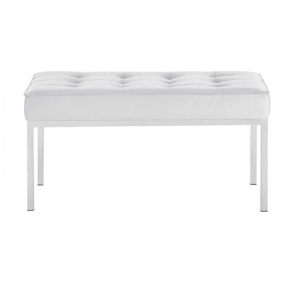 Loft Tufted Medium Upholstered Faux Leather Bench, Silver White