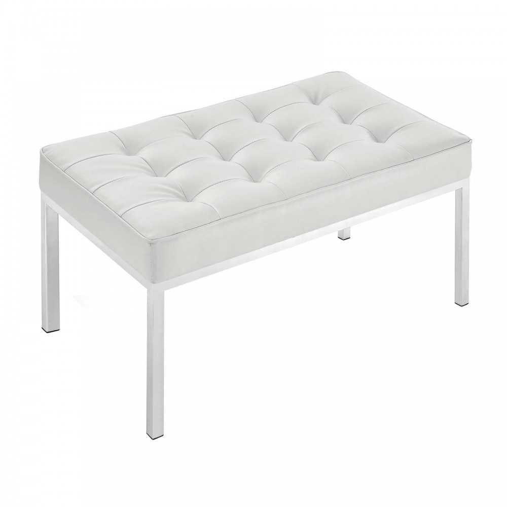 Loft Tufted Medium Upholstered Faux Leather Bench, Silver White