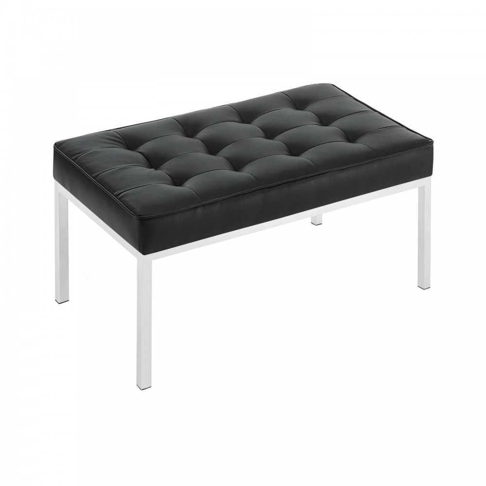 Loft Tufted Medium Upholstered Faux Leather Bench, Silver Black