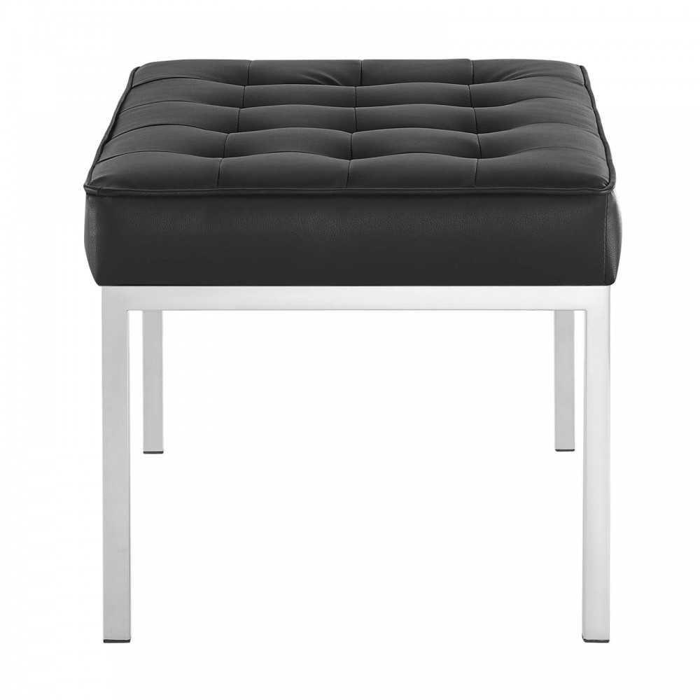 Loft Tufted Medium Upholstered Faux Leather Bench, Silver Black