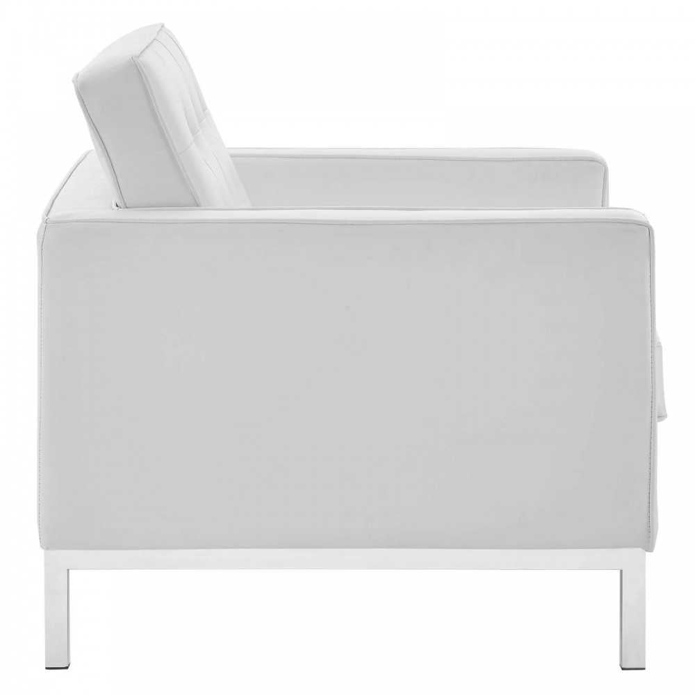 Loft Tufted Upholstered Faux Leather Armchair, Silver White