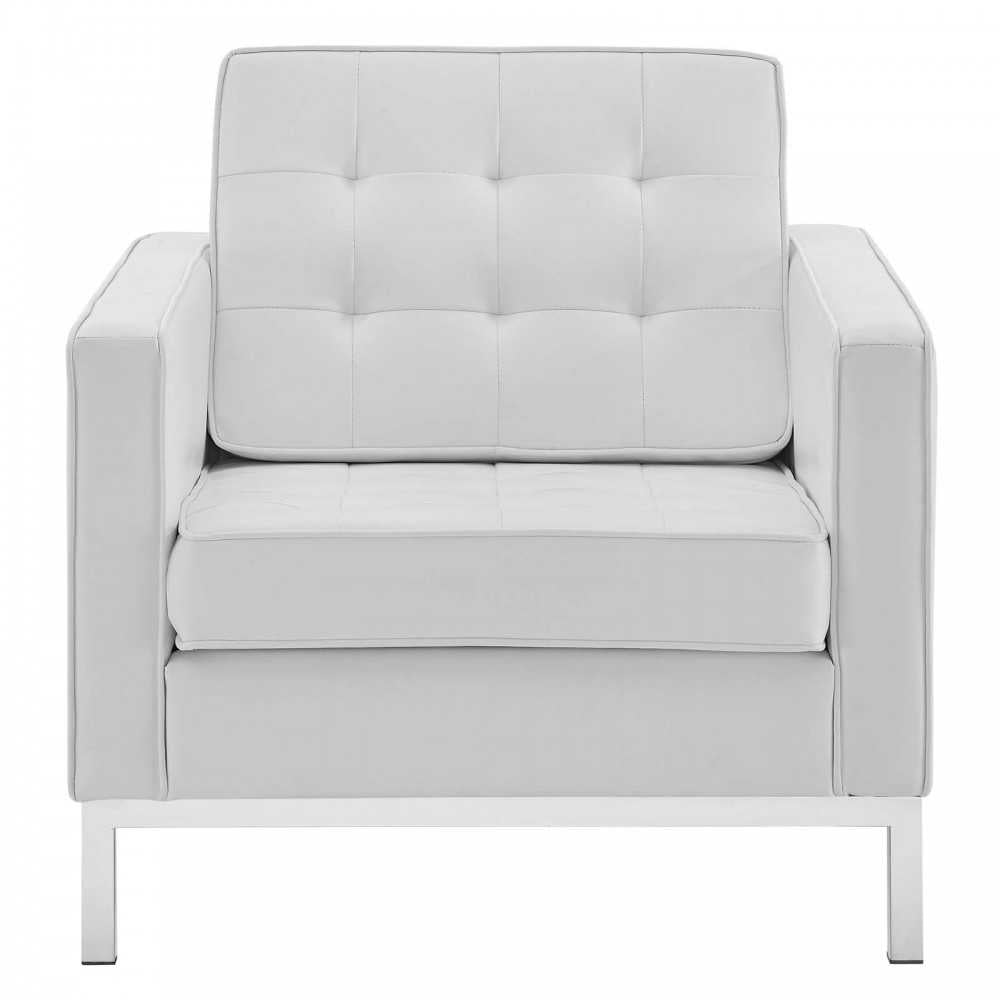 Loft Tufted Upholstered Faux Leather Armchair, Silver White