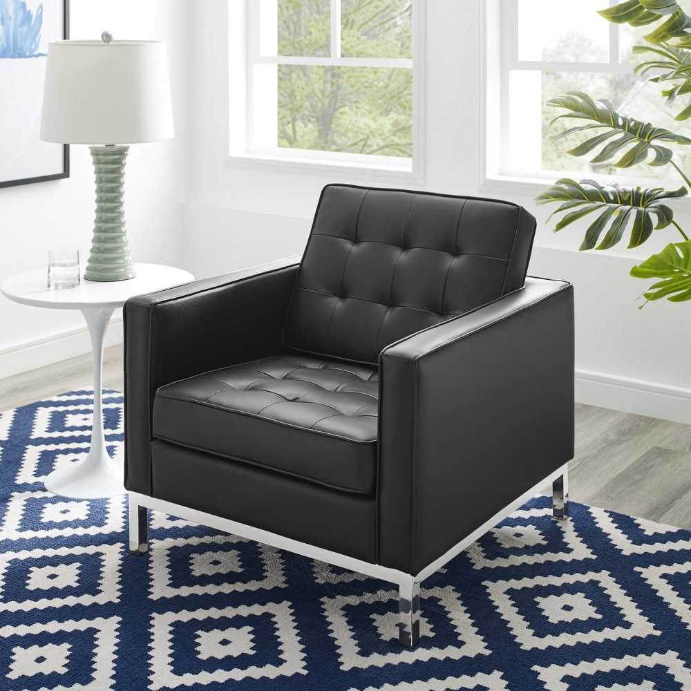 Loft Tufted Upholstered Faux Leather Armchair, Silver Black