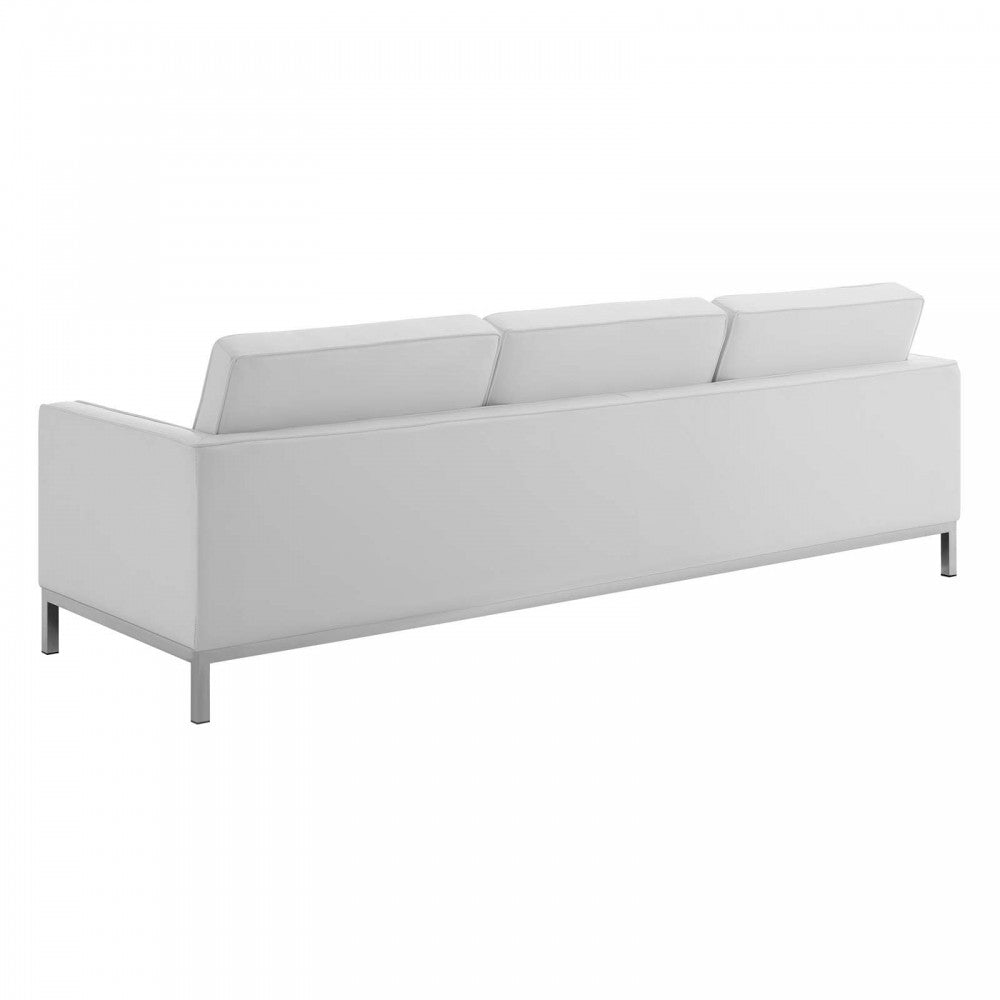 Loft Tufted Upholstered Faux Leather Sofa and Loveseat Set, Silver White