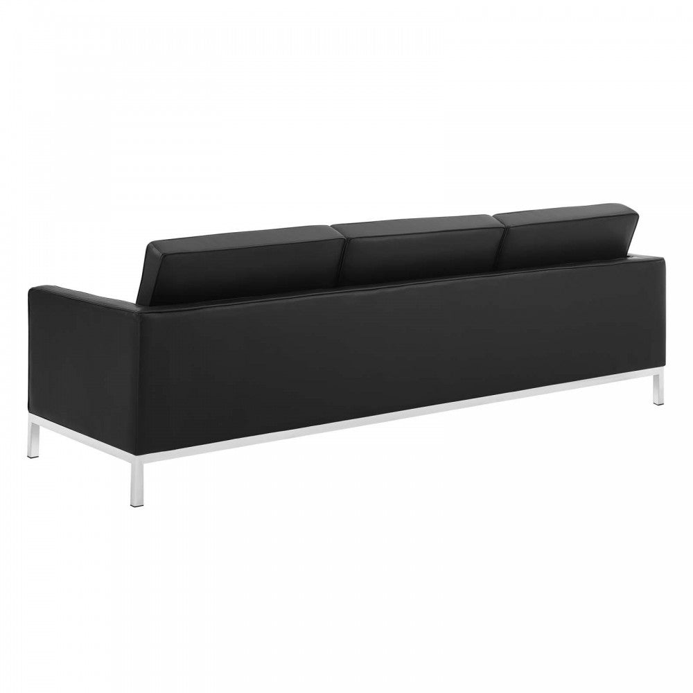 Loft Tufted Upholstered Faux Leather Sofa, Silver Black