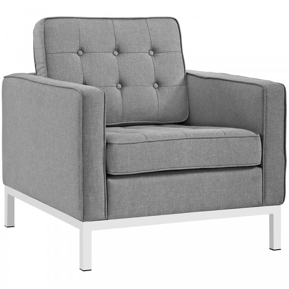 Loft Upholstered Fabric Armchair, Light Gray