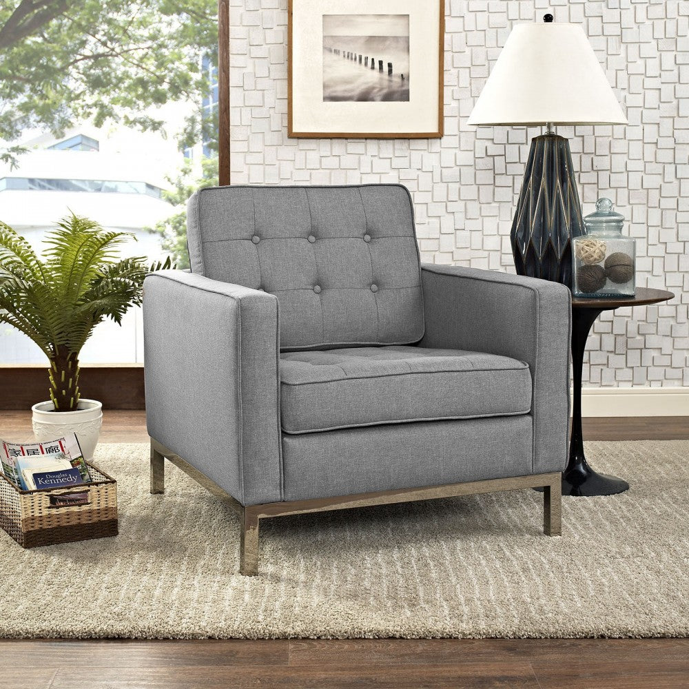 Loft Upholstered Fabric Armchair, Light Gray
