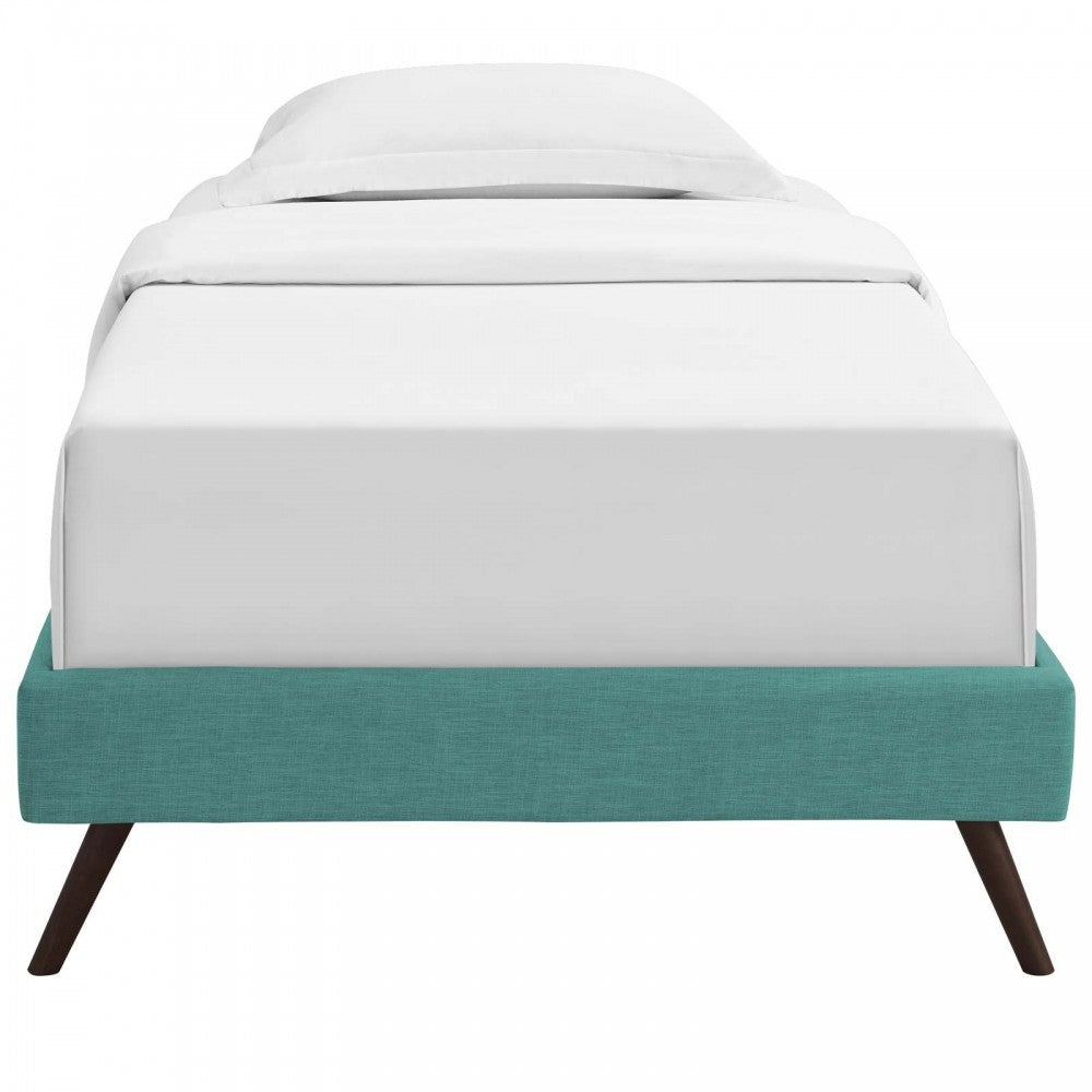 Loryn Twin Fabric Bed Frame with Round Splayed Legs, Teal