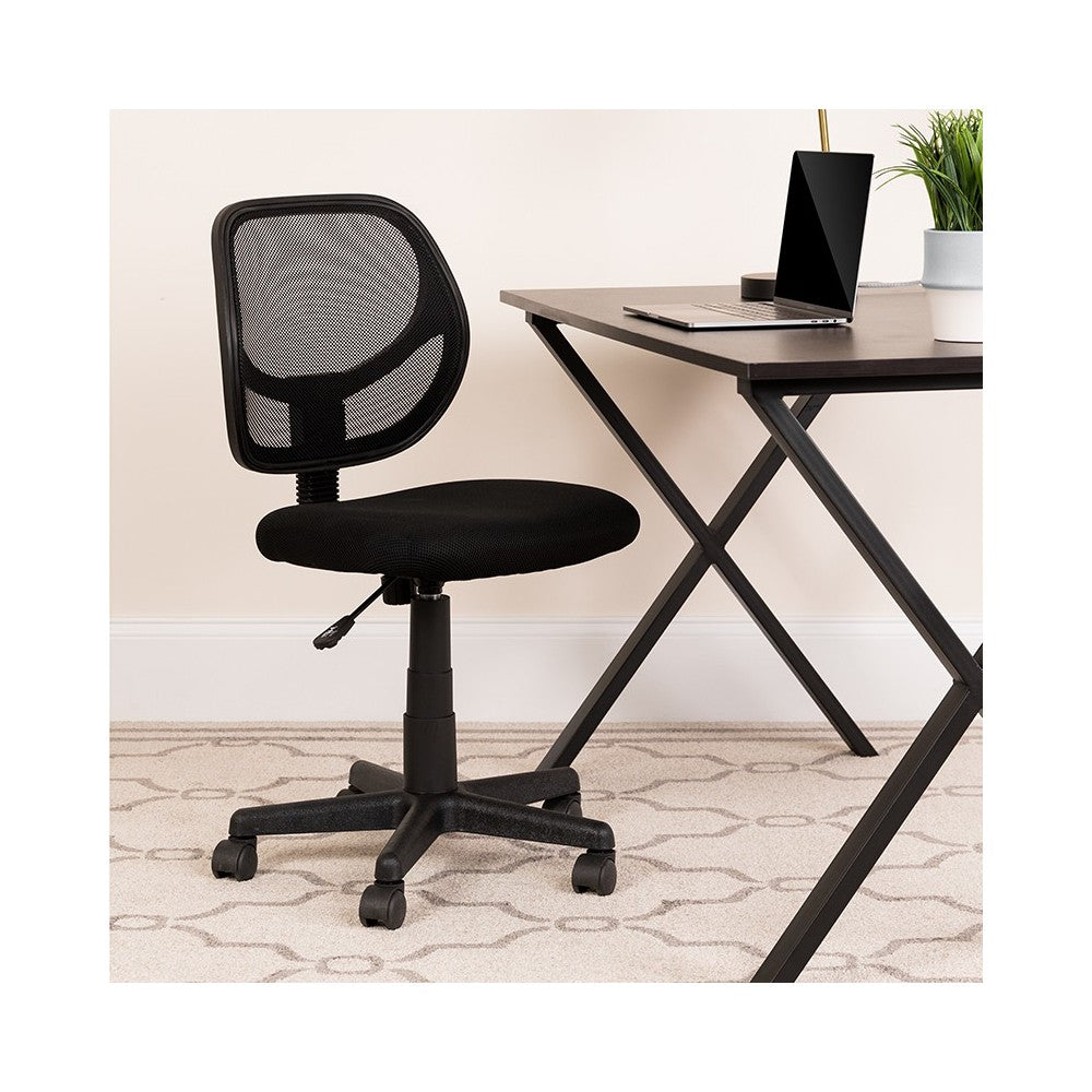 Low Back Black Mesh Swivel Task Office Chair with Curved Square Back