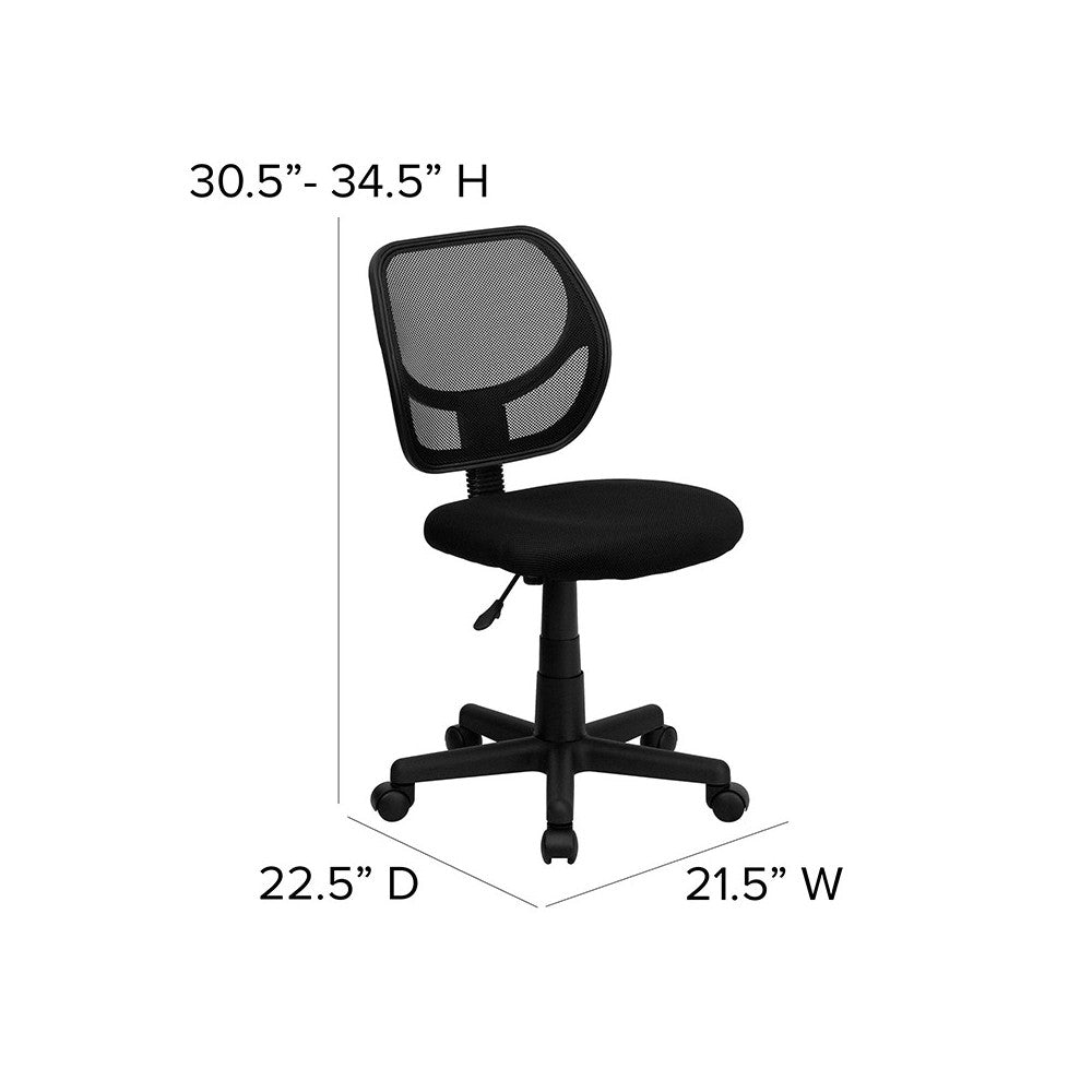 Low Back Black Mesh Swivel Task Office Chair with Curved Square Back