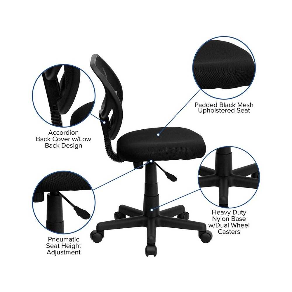 Low Back Black Mesh Swivel Task Office Chair with Curved Square Back