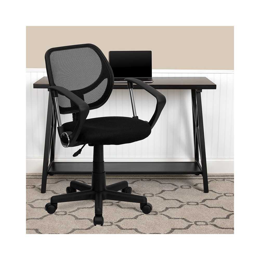 Low Back Black Mesh Swivel Task Office Chair with Curved Square Back and Arms
