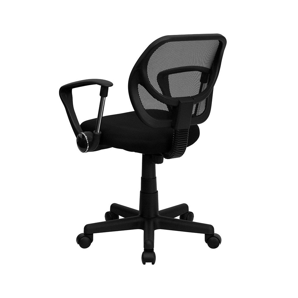 Low Back Black Mesh Swivel Task Office Chair with Curved Square Back and Arms